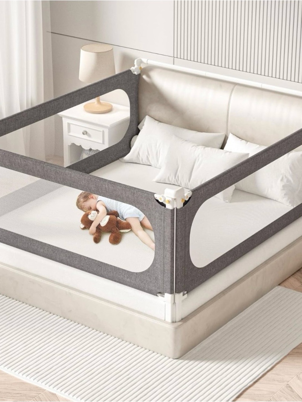 Toddler Bed Rail Queen Playpen - Gray Safety Guard